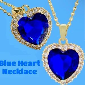 Blue Heart Necklace Gold Tone 
Crystal Heart Pendant  Heart of
the Ocean New Box